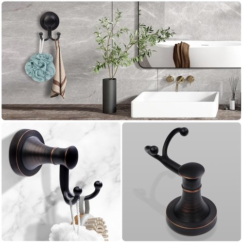 BRASEEY Oil Rubbed Bronze Bathroom Towel Hook, Bronze Bathroom Robe Hook, Heavy Duty Double Towel Hooks Bath Farmhouse Coat Clothes Hook Wall Mounted Rustic for Kitchen Washroom