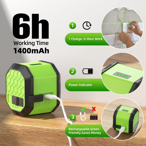 Laser Level with Tripod, HUEPAR 100Ft Self Leveling Laser Level Rechargeable Green Cross Line Laser Leveler Tool for Picture Hanging, Tile, Home Renovation, Carrying Bag Included (25.6 in Tripod)