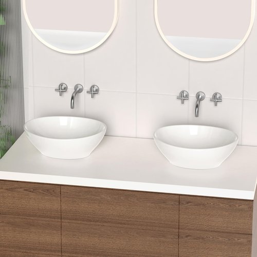 KES Bathroom Vessel Sink, Bowl Sink White Vessel Sink Oval Bathroom Sink 16" x 13" Countertop Modern Egg Shape Above Counter Bathroom Vanity Sinks Bowl, BVS124
