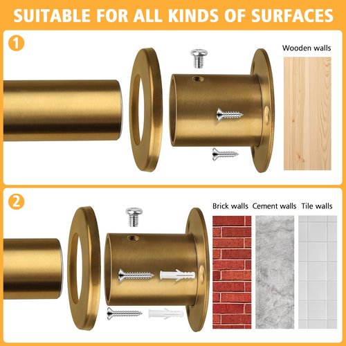 Closet Rods For Hanging Clothes, 17-28 Inch Adjustable Closet Rod, Stainless Steel Heavy Duty Closet Hanging Rod-Gold