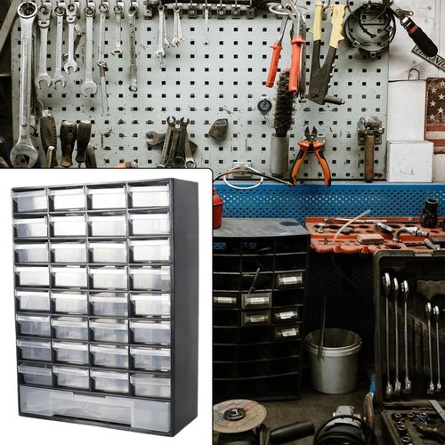 Drawer Storage Cabinet Organizer,Garage Organization with 33 Compartment Tool Box Container for Hardware Beads Parts Screws Scrapbook Crafts Beads Makeup (Black)