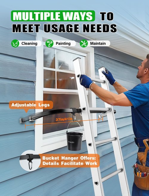 SMOQIO Ladder Stabilizer, Adjustable Ladder Standoff, Ladder Stabilizer for Roof Gutter Cleaning, Ladder Gutter Guard Accessories with White Anti-Slip Silicone Pad to Protect Wall