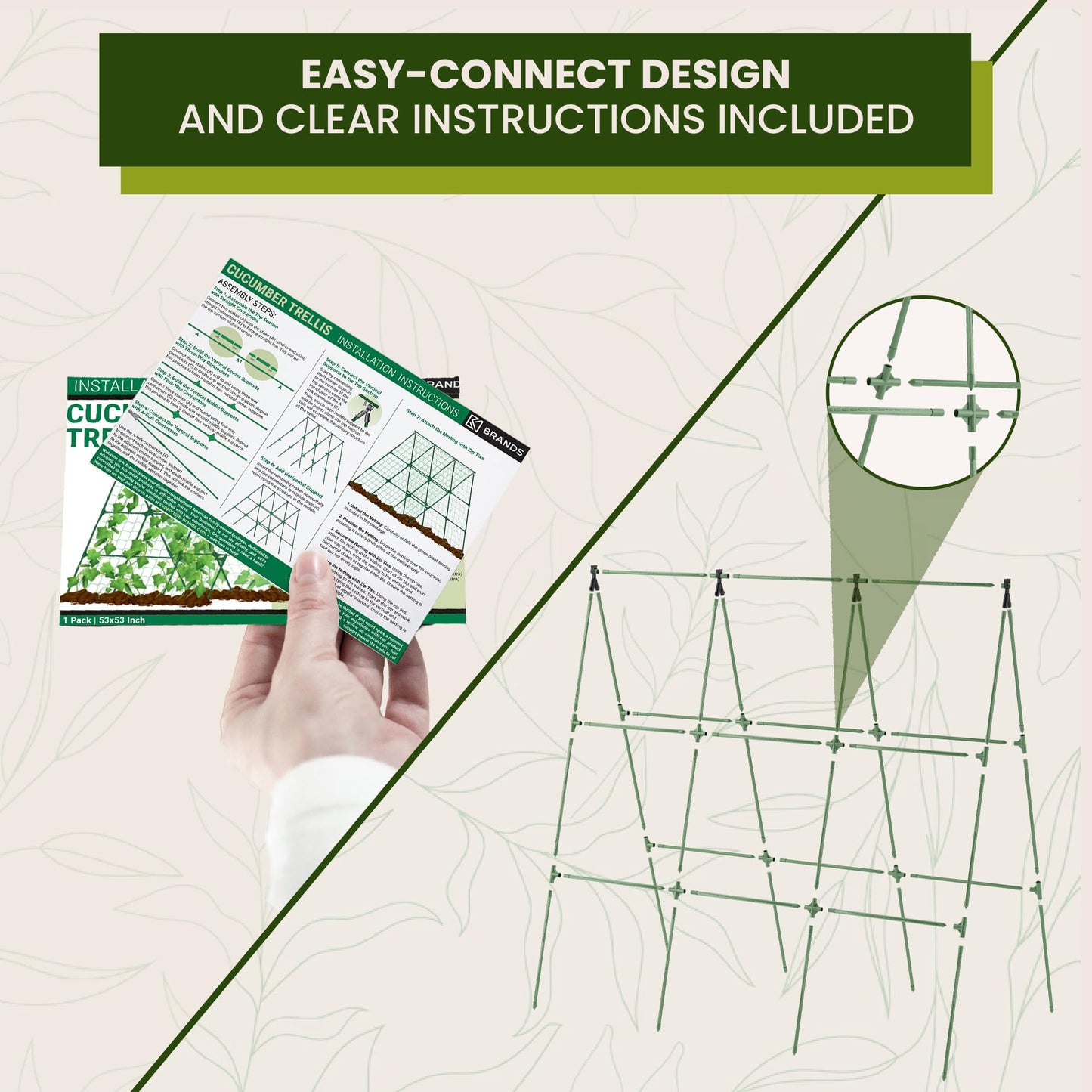 53x53 Cucumber Trellis for Raised Bed - A Frame Vegetable Support - Garden Trellis for Climbing Plants Outdoor - Cucumbers, Pea, Zucchini, Squash, Tomato, Green Bean, Vine, Watermelon, Melon, Pumpkin