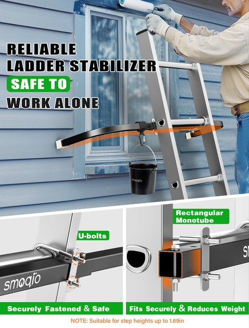SMOQIO Ladder Stabilizer, Adjustable Ladder Standoff, Ladder Stabilizer for Roof Gutter Cleaning, Ladder Gutter Guard Accessories with White Anti-Slip Silicone Pad to Protect Wall