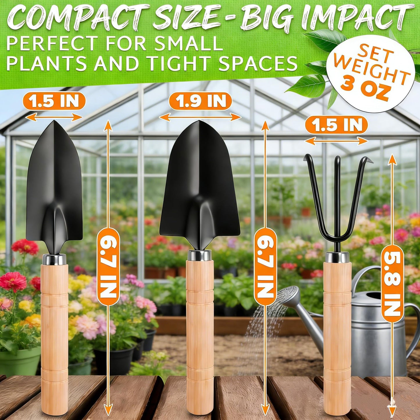 3PCS Small Garden Tools Set - Mini Garden Tools Set with Trowel, Shovel & Hand Rake Made of Rust-Resistant Iron & Solid Wood for Indoor Plants, Succulents, Bonsai, Potting & Repotting