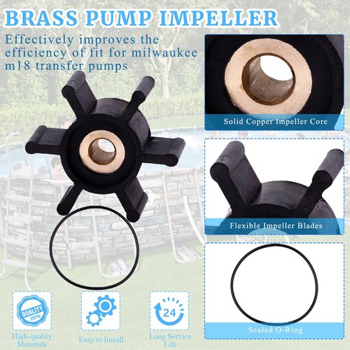Brass Copper Core Impeller and O-Ring Kit Fit for Milwaukee M18 Transfer Pumps Replaces 49-16-2771 Water Pump Transfer Pump Replacement Parts Durable Efficient Operation Easy Installation Black