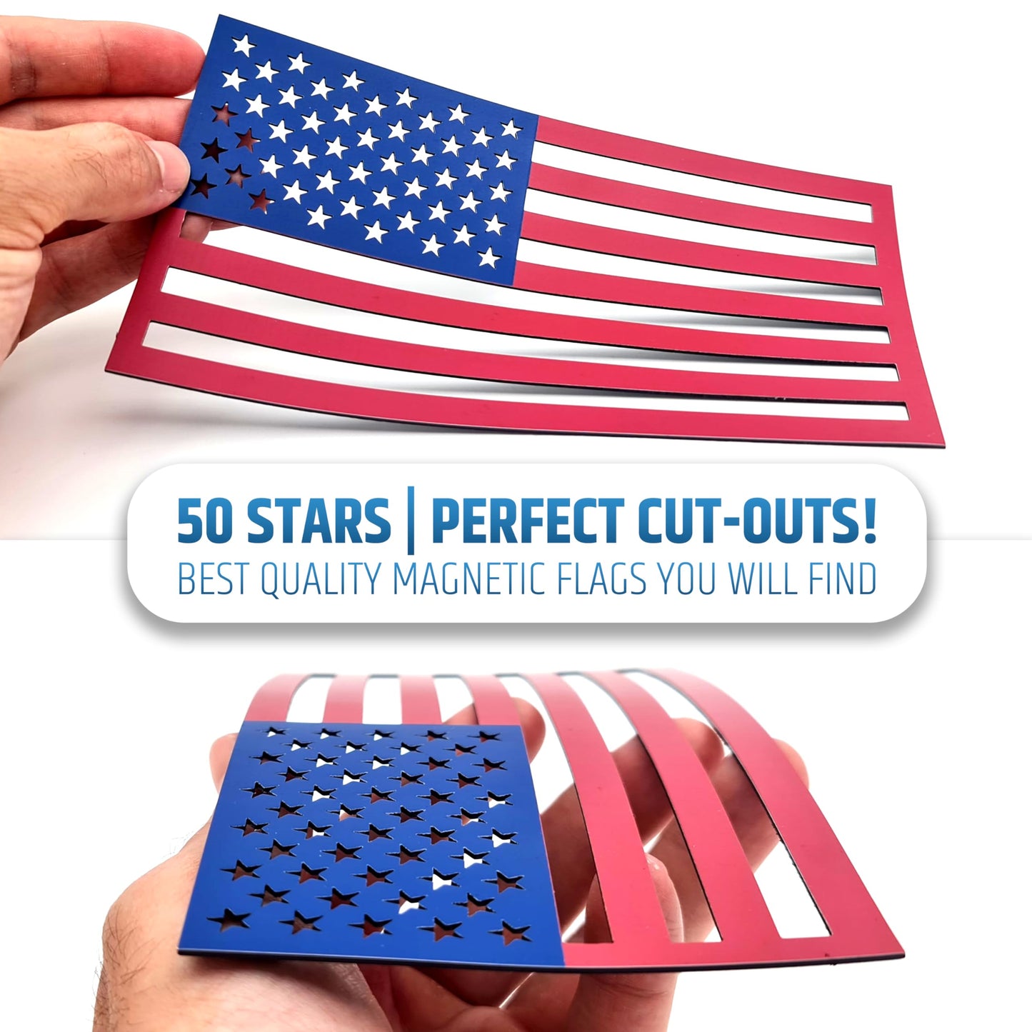 Premium American Flag Magnets for Trucks and Cars (3 Pack) + Bonus Reverse Design | Magnetic US Flags Cut-Out | Powerful Magnet - Will Never Fall Off Your Vehicle | Red & Blue | Not for Aluminum Cars