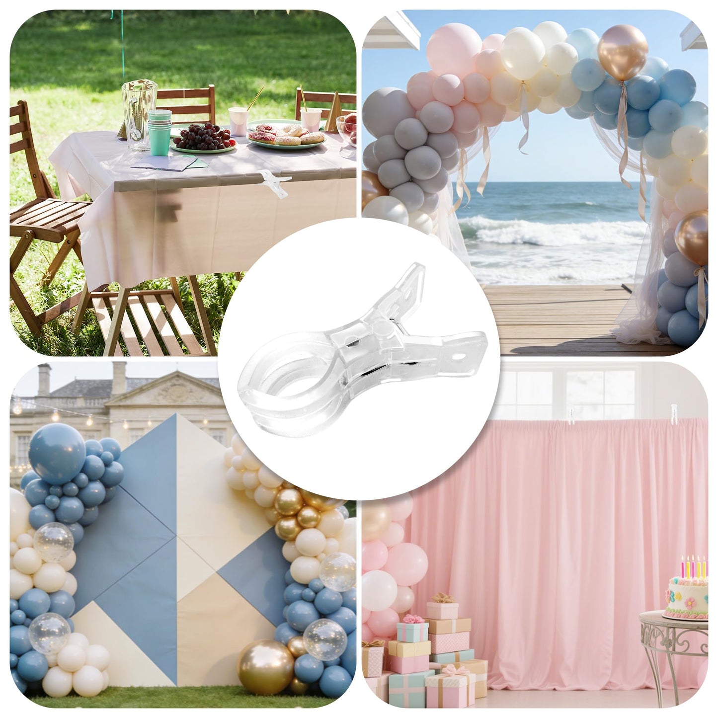 PUGPIU 12 Pack Balloon Arch Clips for Backdrop | Plastic Transparent Spring Clamps | 3.5 Inch Heavy Duty Clip for Backdrop Stand | Birthday Wedding Decoration | Photography Studio | Crafts | Clothing