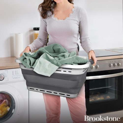 BROOKSTONE, 1 UNIT, 11 GALLONS - [OUR LARGEST BASKET EVER] 24" Collapsible Laundry Basket, Comfort Non-Slip Grip Handles, Minimalist Space Saving Design, Portable Pop-Up Hamper, [BPA FREE]
