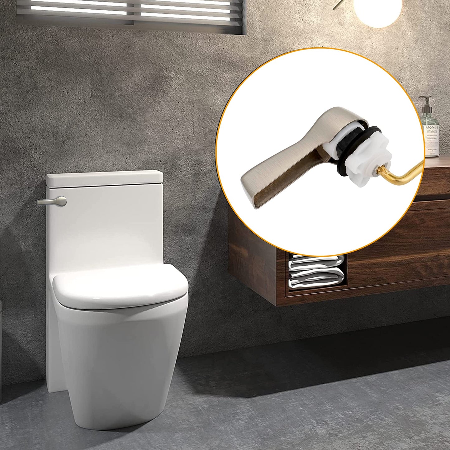 Hibbent Universal Metal Front Mount Toilet Handle Replacement Kit, Brass Toilet Flush Tank Lever with Stainless Steel Flapper Chains for Most Toilets, Brushed Nickel Finish