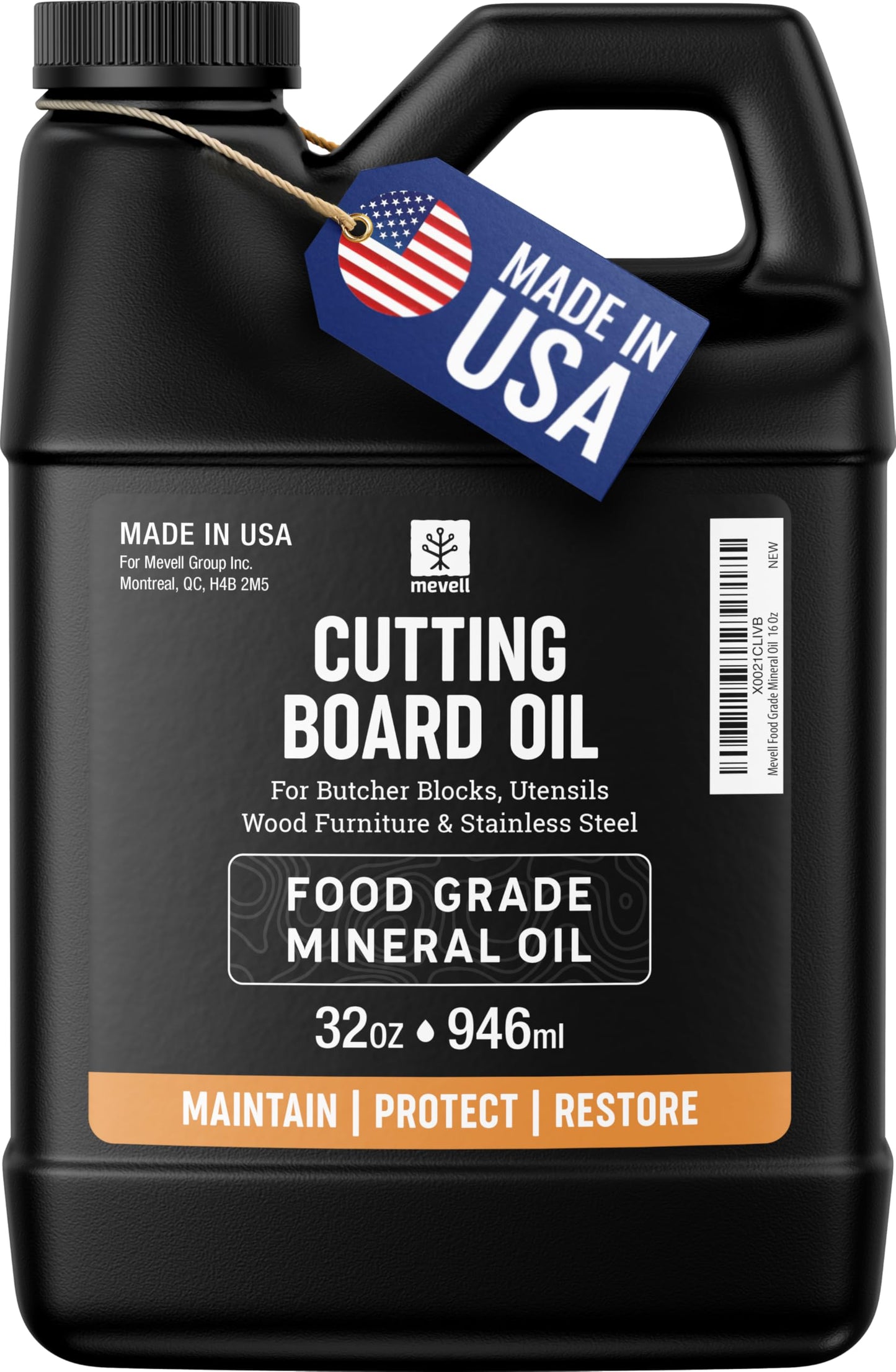 Mevell Food Grade Mineral Oil Made in USA 32 Oz, Butcher Blocks and Kitchen Countertops Conditioner, Food Safe Cutting Board Oil, Finish for Marble, Soapstone