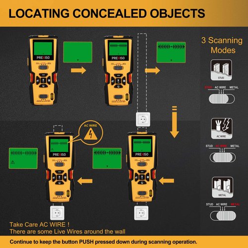 PREXISO 5-in-1 Stud Finder with Laser Level Marking & Ultrasound Distance Measure - Wall Scanner Beam Finders for Dry Interior Walls, Metal Studs - Area, Volume, Addition | Wood, AC Wire Detector