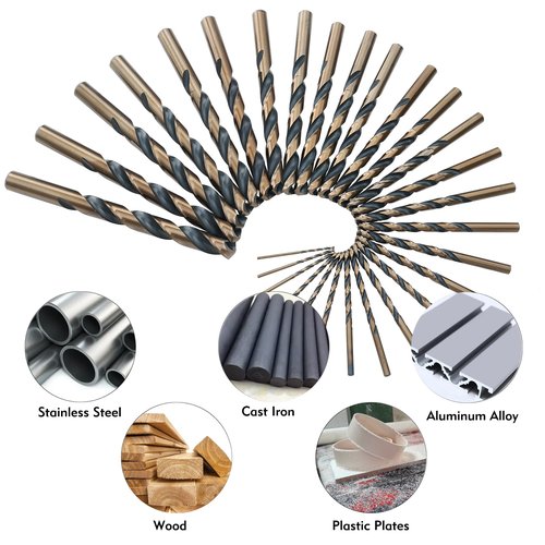 GMTOOLS 29Pcs Cobalt Drill Bit Set, 135 Degree Tip High Speed Steel with Black and Gold Finish, Stainless Steel, Plastic and Wood with Metal Indexed Storage Case 1/16"-1/2"