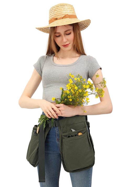 Adjustable Gardening Tool Belt with Multiple Pockets Durable Work Apron for Landscaping Crafting DIY Projects (Green)