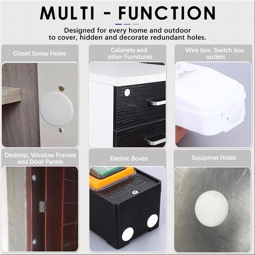 BOPOREAE 3/8 In/10 mm Plastic Hole Plugs, White Screw Hole Cover Flush Type Snap in Locking Panel Tube Plug Knockout Seal Steel Furniture Cabinet Fencing Post Pipe Insert End Caps, 60PCS