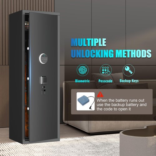 Hymnxemo Biometric Fireproof Gun Safe for 8-10 Firearms - Fingerprint Lock, No Assembly Steel Security Cabinet, Quick Access, Adjustable Shelves for Rifle Pistol Valuables Storage