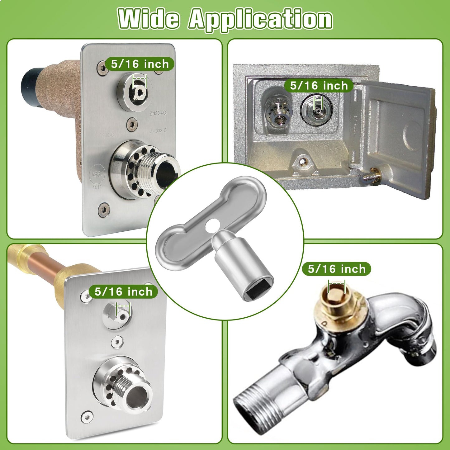 Enhon 6 Pack 5/16 in Sillcock Water Key Compatible with Danco 80132, Water Spigot Key, Square Stem Outdoor Faucet Handle Fits 8x8mm Square Broach Shut Off Valve (Silver)