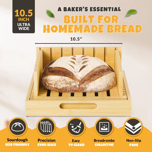 LukieBoee Homemade Bread Slicer - NEW Upgraded Bread Slicing Guide with Knife-Precision-Cut Grooves, 10.5″ Adjustable Large Wide Capacity, Reinforced Structure, Perfect for Artisan Loaves