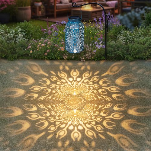 Outdoor Solar Lanterns Waterproof Peacock Garden Gifts Women Mom, Big Solar Lights, Garden Decor, Yard Art, Outside Birthday, Mothers' Day Birthday Gifts Grandma Grandpa(2Pack, Blue Gold