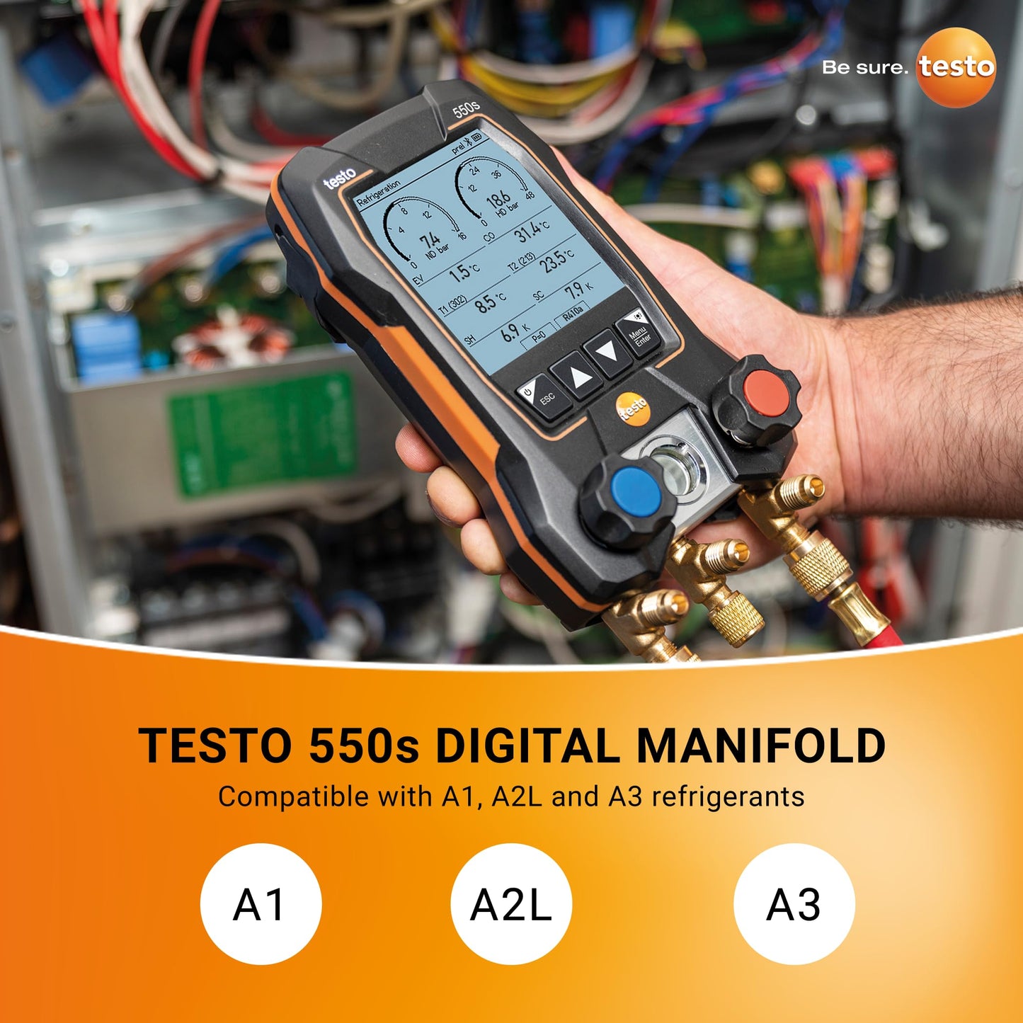 testo 550s AC Manifold Gauge Set – Manifold Gauges HVAC – Incl. 2 Wired Temperature Clamp Probes – Recharge Kit with Superheat, Subcooling For AC, Refrigeration & Heat Pumps – Bluetooth