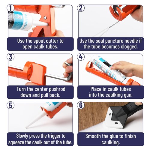 Bates Choice Caulk Gun Kit, 10:1 Thrust Ratio, Dripless Caulking Gun, Caulk Remover Tool, 2 Inch Stainless Steel Putty Knife Scraper, Finishing, Smoothing & Grout Removal Tool, Caulking Tool Kit