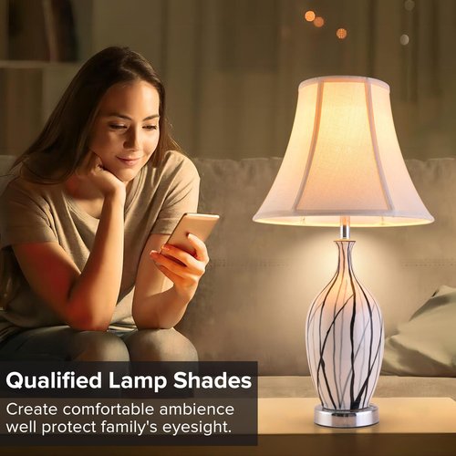 Creme White Bell Lamp Shades Set of 2 Medium Shade 6.7``Top x 13``Bottom x 10``High(Spider) Traditional Lampshade for Table & Bedside Lamp - Replacement Lampshades By JERHOUS