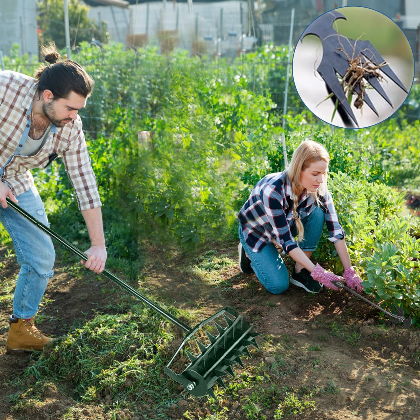 Maigandamai Gardening Lawn Aerator Tool, Rolling Lawn Aerator with 49 Inches Handle, Upgraded Heavy Duty Aerator Lawn Soil Penetrator Spikes