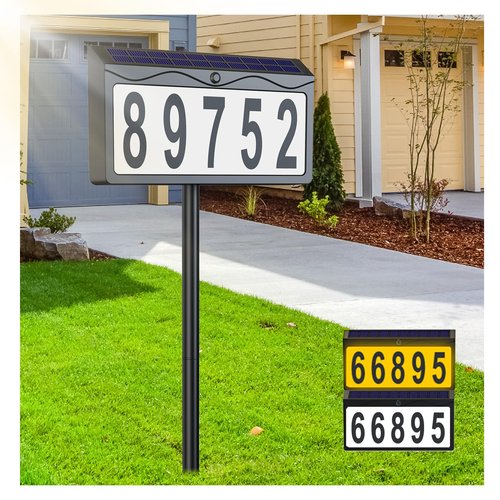 Solar House Numbers for Outside Light Up, Smart Auto ON/OFF Solar Address Sign, Cool/Warm White LED Illuminated Address Plaque for Yard, Home, Garden, Lawn and Street, IP65 Waterproof