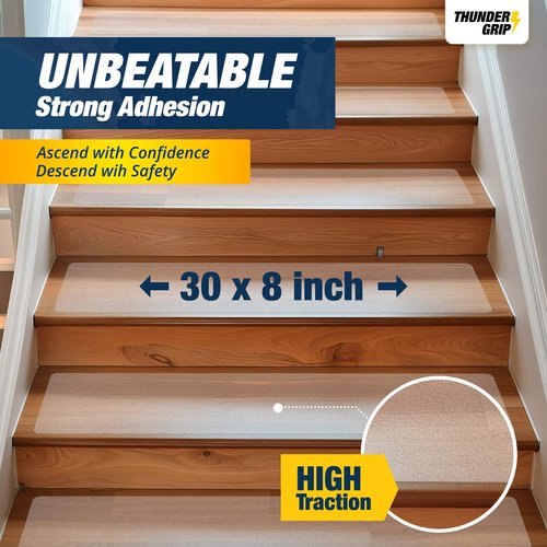 Clear Stair Treads Non-Slip 30"x8" - 6-Pack Indoor Stair Grips Non Slip for Wooden Steps - Anti Slip Adhesive Strips for Dogs & Elderly - Staircase Step Treads - Transparent Treads for Wood Stairs