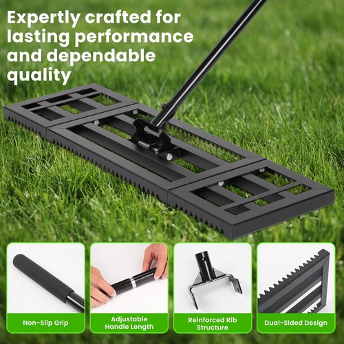 32"x 10" Lawn Leveling Rake for Soil, Sectional Adjustable Handle Yard Rakes for Lawns Heavy Duty, Landscape Rake Suitable for Landscaping Golf Course, Sand, Gardens, Farm and Ranch
