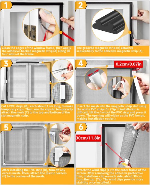 UtauHom Magnetic Window Screen, Adjustable DIY 40x59in Window Screen Replacement, White Frame Gray Fiberglass Mesh, No Drilling Easy Cut-to-Fit for Sliding/Swing/Top-Hung, Fits Wood/Iron/PVC Frames