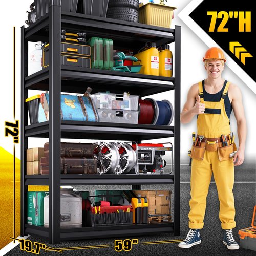 LLIIFFEE Garage Shelving Heavy Duty Storage Shelves,5-Tier Adjustable Shelving Unit 3000LBS Metal Storage Rack Shelf for Basements, Offices and Kitchens (72" H*59" W*20" D)