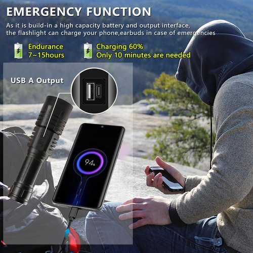 Rechargeable LED Flashlights 1000000 High Lumens,𝟐𝟎𝟐𝟓 𝐍𝐞𝐰 High Powered Waterproof Tactical Flashlight Spotlight Flashlight for Home, Bright Flashlight Black for Outdoor Camping Emergency
