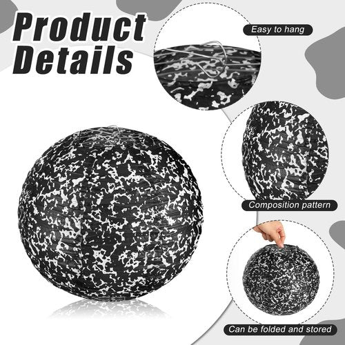Glooglitter 12 Pcs Large 10in Composition Hanging Paper Lanterns Composition Notebook Classroom Decor Black and White Round Decorative Lanterns for Classroom Office School Graduation End of Year