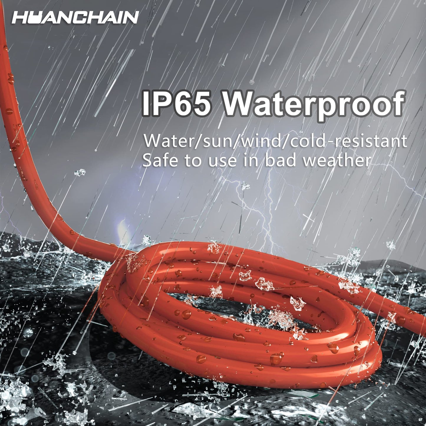 HUANCHAIN Indoor Outdoor Extension Cord 50 ft Waterproof, 16/3 Gauge Flexible Resistant Appliance Extension Cord Outside, 13A 1625W 16AWG SJTW, 3 Prong Electric Cable Orange, ETL