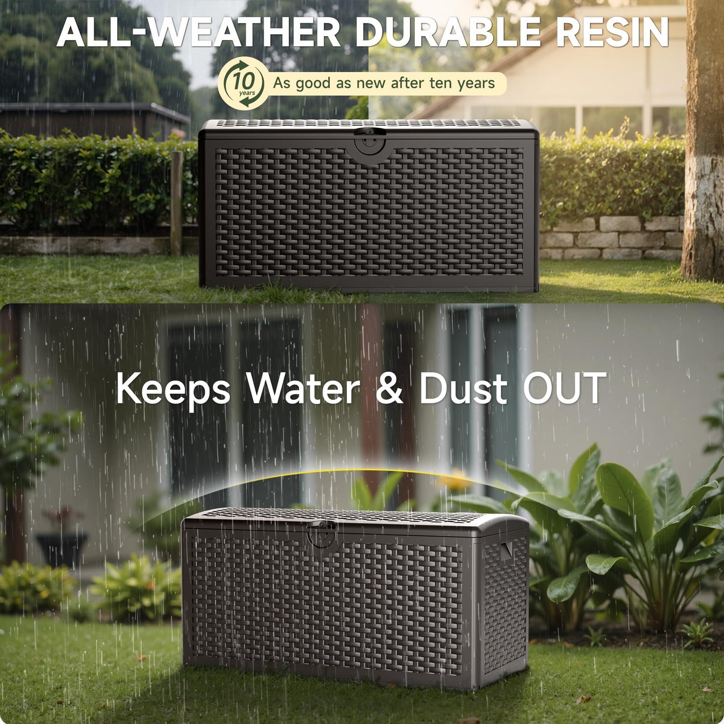 Ortus Collective 90 Gallon Deck Box, Lockable & Waterproof Resin, UV Resistant Storage Box for Patio, Garden, Pool, Brown