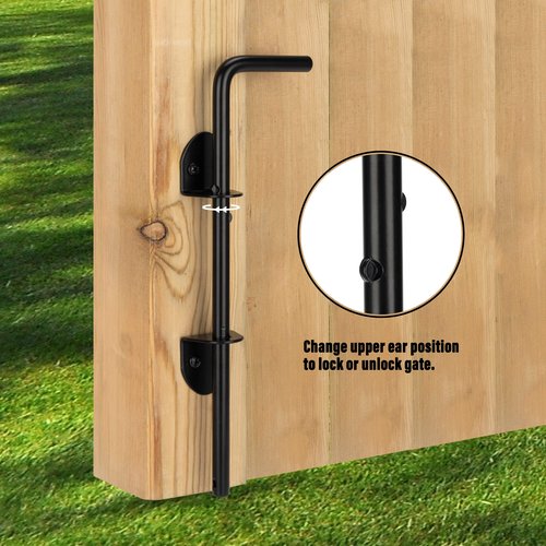 12" Cane Bolt Heavy Duty Drop Rod Gate Stopper Hardware, Gate Ground Latch for Wooden Fences Metal Gates Doors, Gate Drop Pin for Holding Gate to The Ground, Black Finish