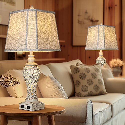 LuxSight Collection 28.5" Table Lamps Set of 2 - Bedside Lamp with Fabric Shades - for Bedroom and Living Room with USB and Nightlight - Perfect for Nightstands and Bedrooms