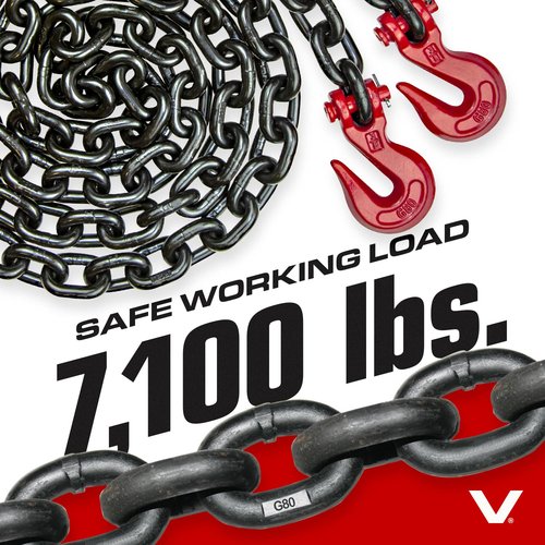 VULCAN Binder/Safety Chain with Clevis Grab Hooks - Grade 80-3/8 Inch x 10 Foot - 7,100 Pound Safe Working Load