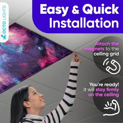 Magnetic Fluorescent Light Covers for Ceiling Lights - Astronomy Cover for Fluorescent & LED Fixture - Must Haves for Teacher Supplies - Classroom, Home, Office Decor - Shield Overhead Lighting