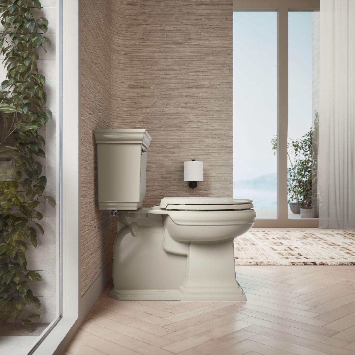 KOHLER 4636-RL-G9 Cachet ReadyLatch Elongated Toilet Seat Slow Close, Soft Close Toilet Seat Quiet Lid, Contoured Grip-Tight Bumpers Installation Hardware, Apartment Essentials, Sandbar