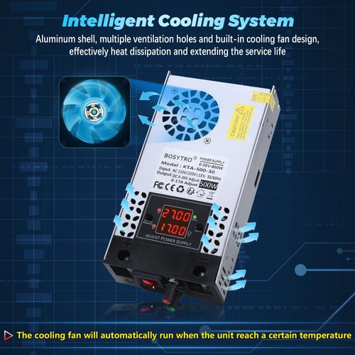 BOSYTRO Upgraded AC to DC Converter 5V 12V 24V 30V DC Power Supply Adjustable 0-30V 0-17A 500W Switching Power Supply for Led Strip, Motor Pump, CCTV, 3D Printer, Lab Computer