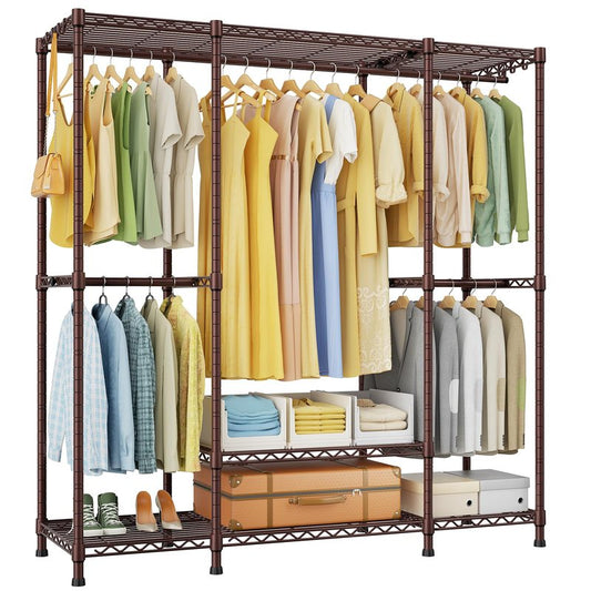 Ulif E3 Heavy Duty Garment Rack, 4 Tiers Freestanding Closet Organizer System with 5 Shelves, Metal Closet Organizer and Storage System for Clothes, Max Load 850lbs, 58.4"W x 15.7"D x 77.3"H, Bronze