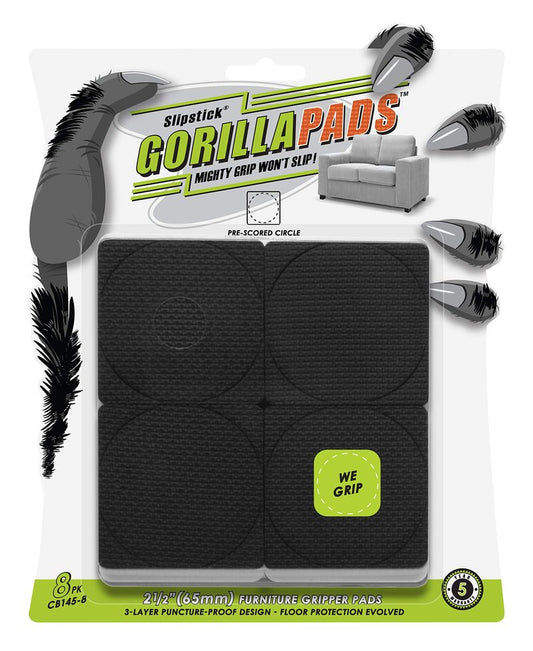 GorillaPads Non-Slip Furniture Pads/Grippers, Rubber Floor Protectors for Under Furniture, Black (2.5" Pre-Scored)