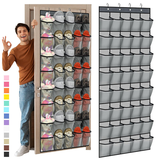 Windyun 40 Over the Door Shoe Organizer Large Mesh Pocket Hanging Shoe Rack for Closet Gray Nonslip Behind Door Storage Holder Back to School Organizer for Dorm Room College Classroom Storage