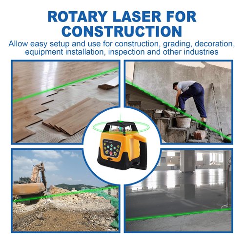 Iglobalbuy Rotary Laser Level Green Laser Self Leveling Kit, 500M Green Beam 360° Automatic Horizontal/Vertical Self-leveling Rotary Rotating Laser Level with Receiver