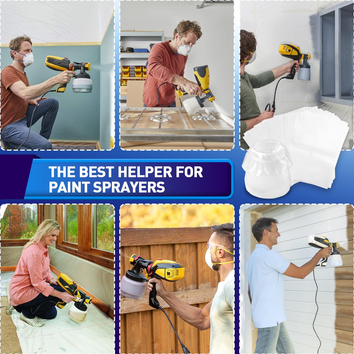 Paint Sprayer Parts, 50 Pcs Paint Sprayer Bags, 7.8'' X 11.8'' Sprayer Cup Liners, Transparent Spray Gun Cup Canister Liners for Wagner Paint Sprayer