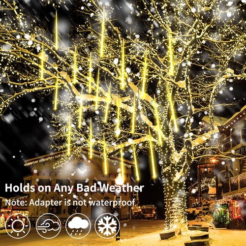 Christmas Meteor Shower Lights, USB Powered 12 Inch 8 Tubes Outdoor Falling Rain Drop Snowfall Icicle Light for Xmas Holiday Tree Garden Decor