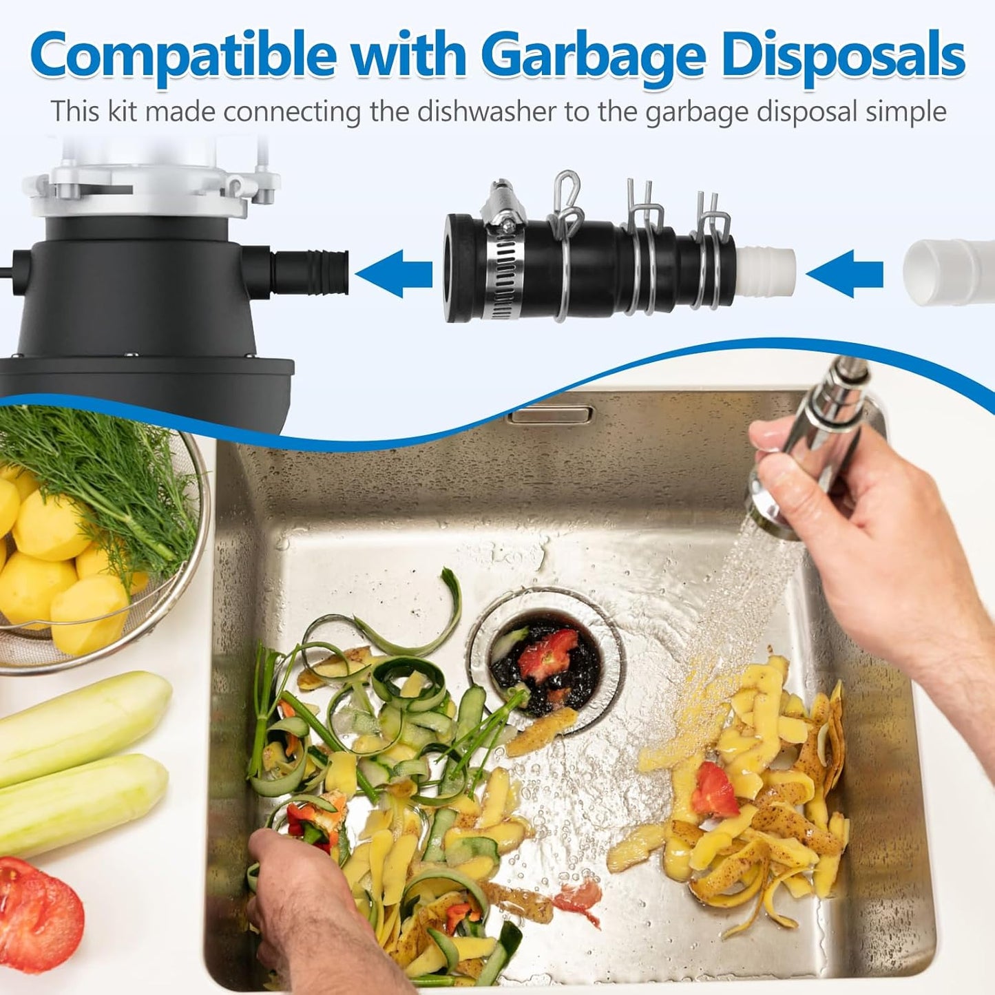 Dishwasher Drain Hose Adapter Compatible with Insinkerator Garbage Disposals, Dishwasher Drain Connector Compatible Include 1 Inlet Connector, 3 Spring Clamps, and 1 Hose Clamp