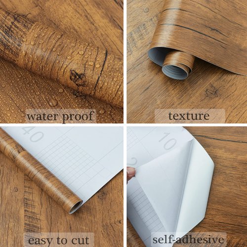 EeeComing Contact Paper Wood Grain Peel and Stick Wallpaper Countertops Cabinets Waterproof Easy to Clean Rustic Wood Wallpaper Self Adhesive Removable Vinyl Roll Brown 78.7Inx17.7In